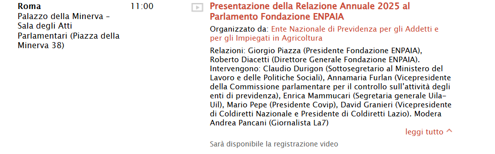 Presentazione della Relazione Annuale 2025 al Parlamento Fondazione ENPAIA
